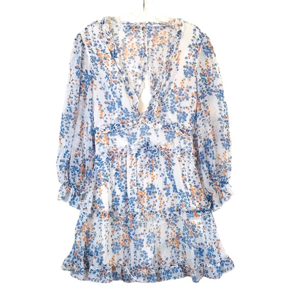 Dresses & Skirts - Blue and White Semi Sheer Floral Print Dress